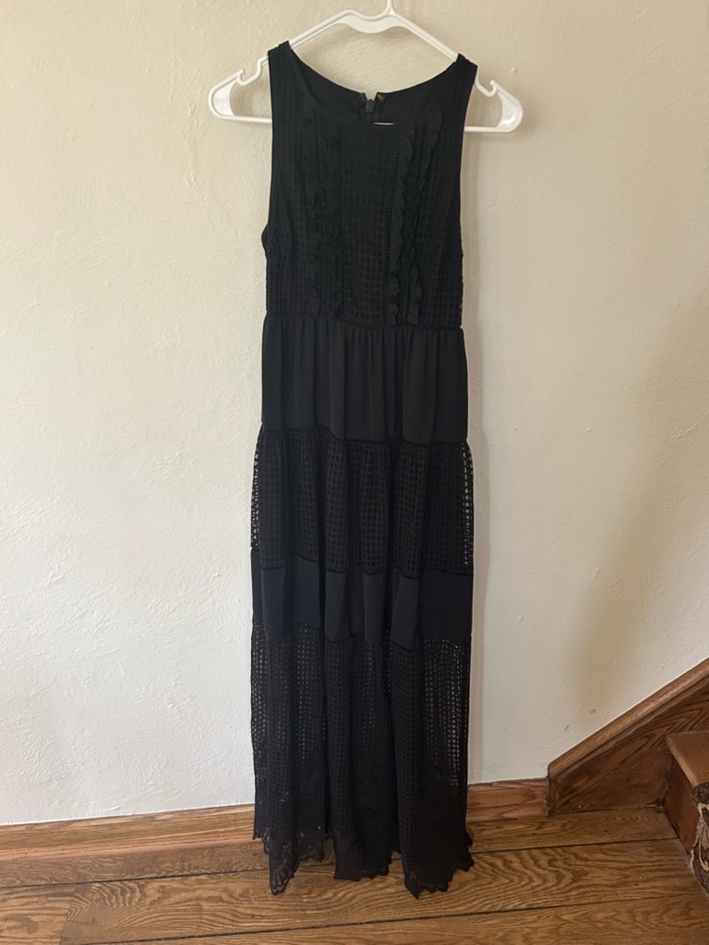 bebe Black Sleeveless Crochet-Panel Maxi Dress